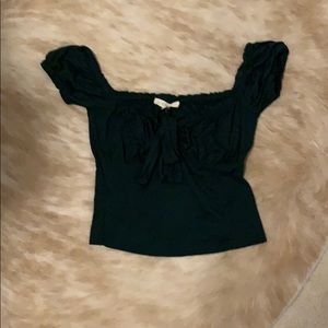 Off the shoulder dark green shirt